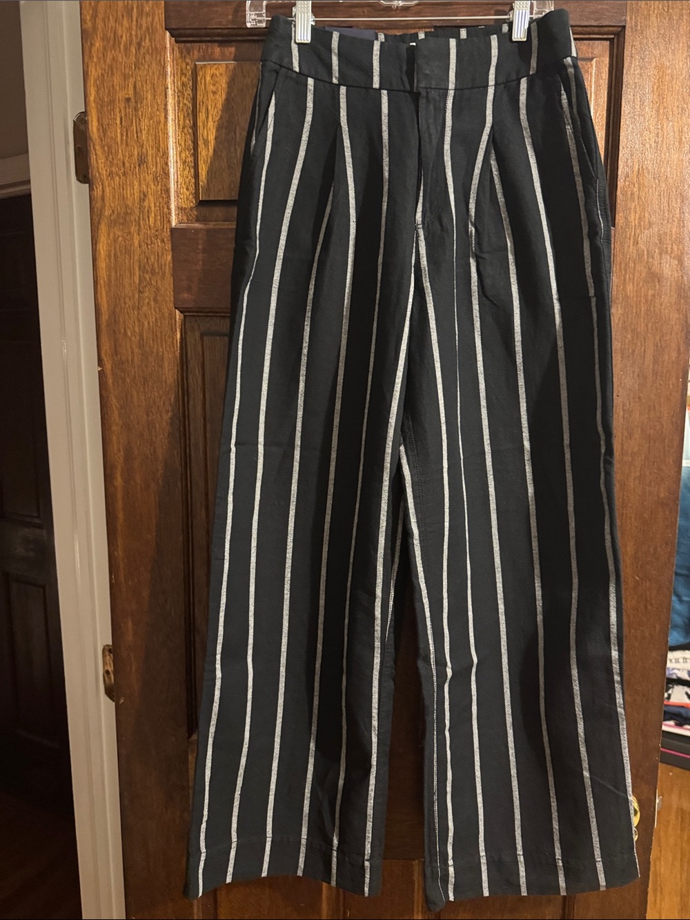 NWT- Gap Lime. Striped Black Wide-Leg Pants